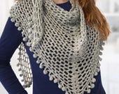 Patrón Chal de Ganchillo | Crochet Triangle Shawl Pattern PDF | Chal con Pompones | Easy Crochet Shawl
