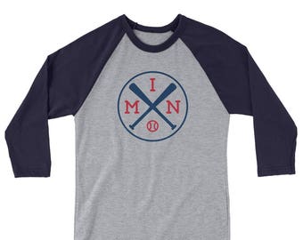 Minnesota Baseball Shirt 3/4 Sleeve Raglan T-Shirt