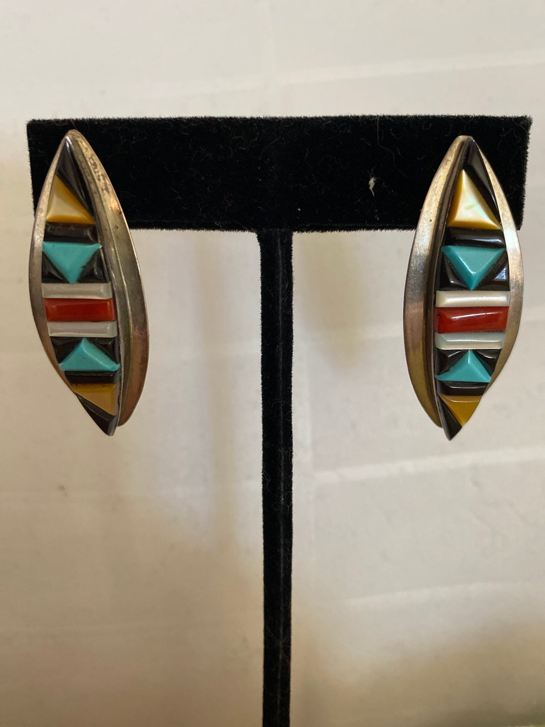 Earrings Vintage Zuni Leonard Martza Multi Stone Coral Etsy