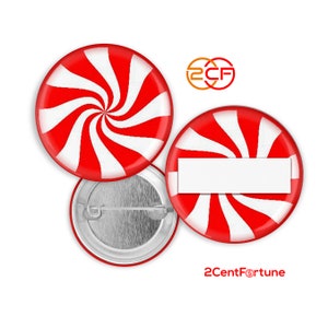 Peppermint Candy Swirl 1.25&quot; Round Pin Button Badge Starlight Mint Customizable Red White Sweet Treat Christmas Winter Holiday