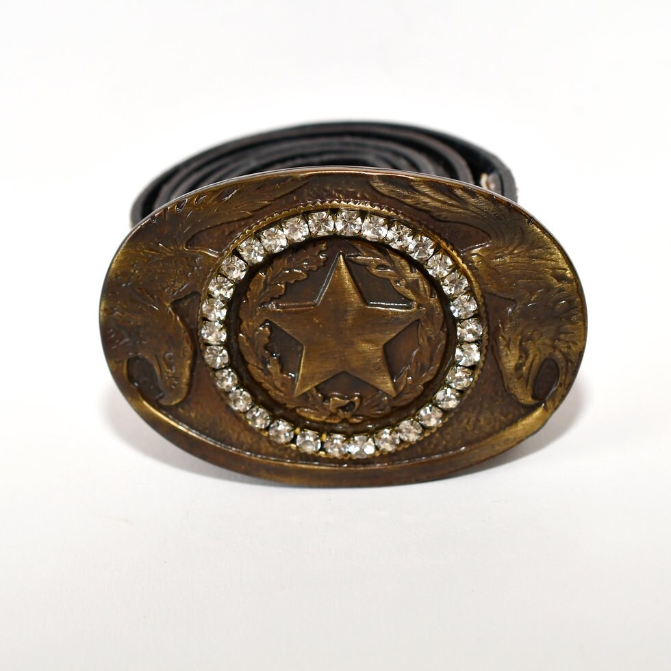 Vintage Sangiorgio Rhinestone Crystal Genuine Leather Belt  display picture 2