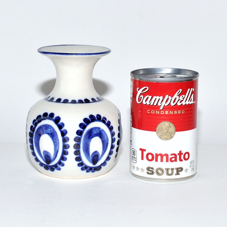 Vintage Pottery Blue & White Hand Painted Small Ceramic Vase - Etsy