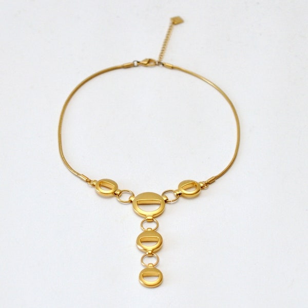 Nine West Matte Gold Snake Chain & Circles Choker Necklace, Modernist Style