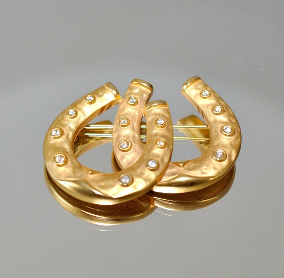 Vintage Large Double Horseshoe Pin Brooch Gold Tone Metal Etsy