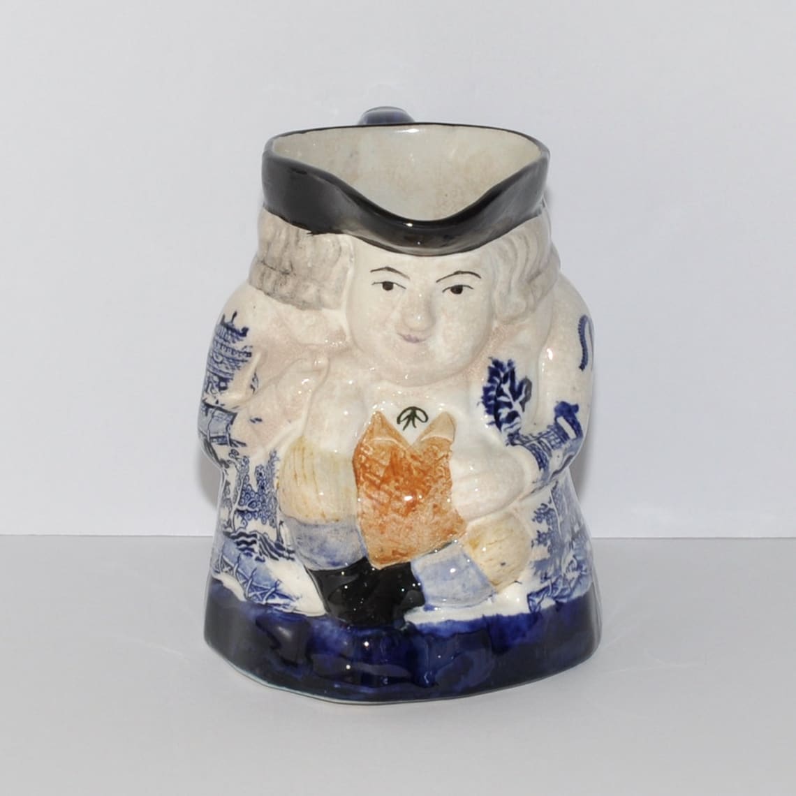 Antique English Pottery Blue Willow Toby Jug Mug Etsy