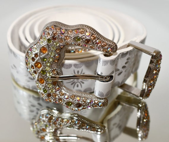 Leather • Gold Silver Crystal Belt Amazon.com: Western Men Women Rhinestone Belts Bling Crystal  main image 4