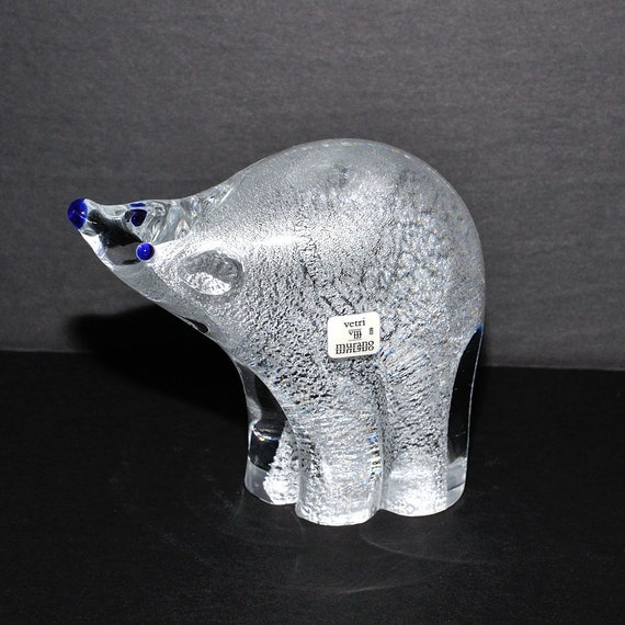 Vintage Murano Glass Gambaro & Poggi Silver Aventurine Polar Bear