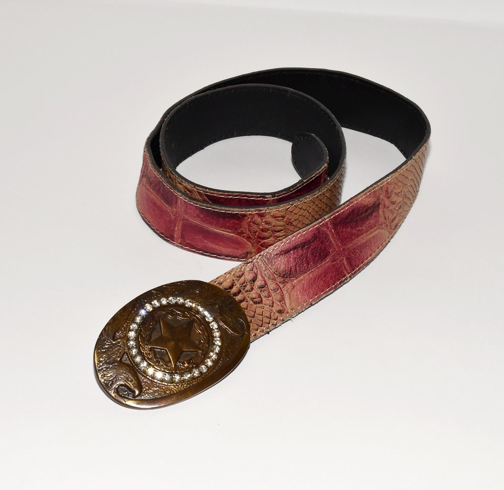 Vintage Sangiorgio Rhinestone Crystal Genuine Leather Belt  display picture 1