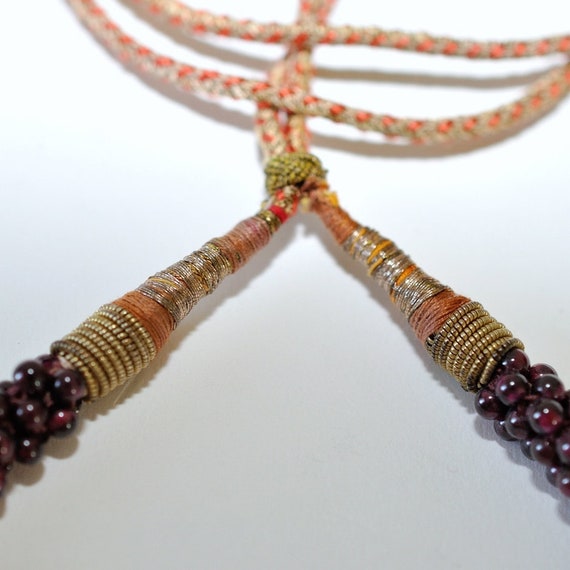 Vintage Ethnic Braided Natural Ruby Beads Adjusta… - image 8