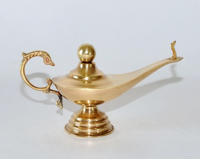 Vintage Solid Brass Aladdin Genie Oil Lamp - Etsy