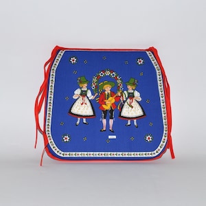 Vintage Children German Bavarian Garden Chair Easter Oktoberfest Dining Chair Blue Cover Cushion Pad with Ties for Child