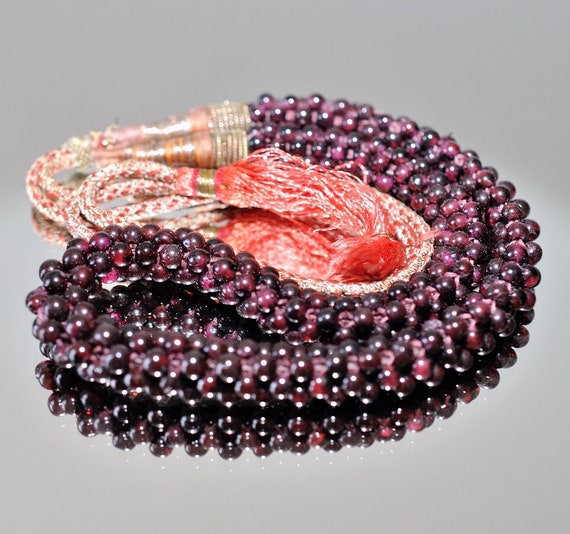Vintage Ethnic Braided Natural Ruby Beads Adjusta… - image 1