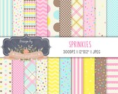 Sprinkles Digital Paper, Ice Cream Party Theme Birthday Digital Paper, Sweets, Dessert, Summer pattern, candy paper, ice cream digital paper
