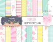 Popsicle Digital Paper and Clipart, Summer Ice Sweet, Summer paper, Ice Cream Party Theme Birthday Digital Paper, Sweets, Dessert