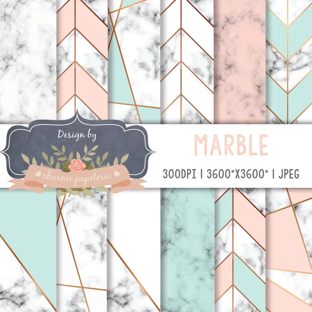 Marble Digital Paper, Mint and Marble, Planner, Marble Geometric ...