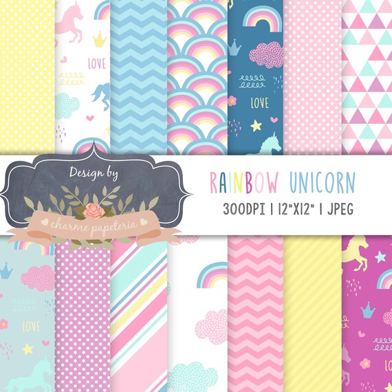 Unicorn digital paper, Rainbow Unicorn, Rainbow digital paper, Unicorn planner