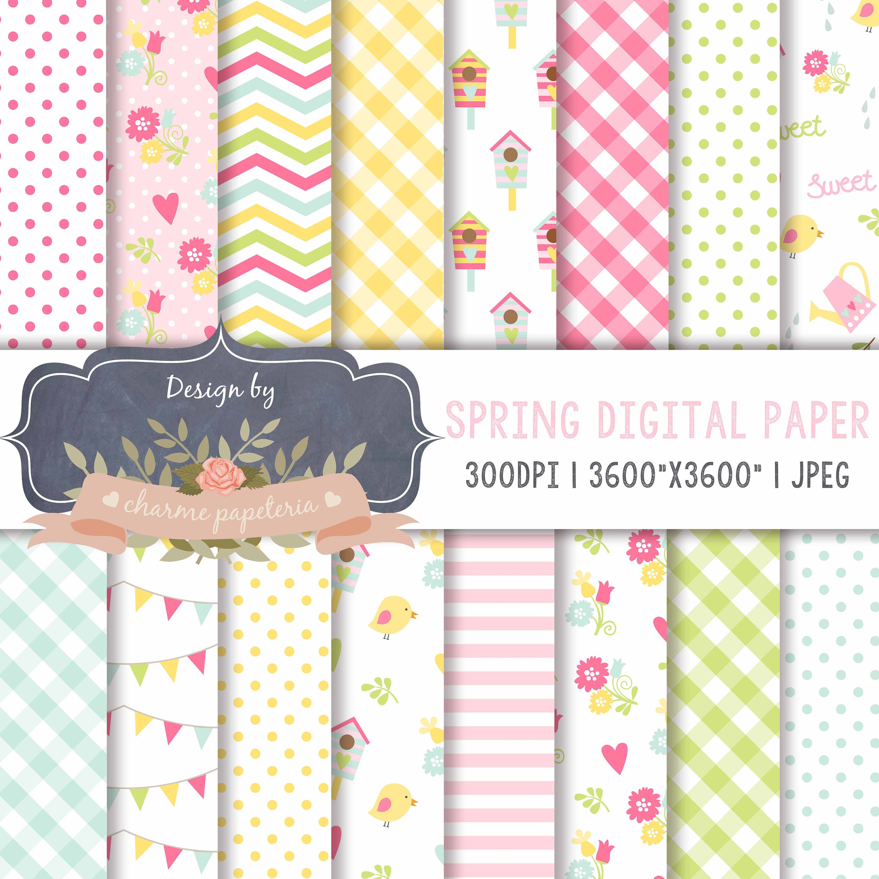 Spring Digital Paper Bird House Spring Celebrations Digital | Etsy