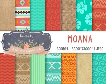Moana digital paper, Moana Princess, Moana Maui Turtle Digital papers, Moana Theme, Vaiana digital paper, Moana Pattern, hawaiian paper