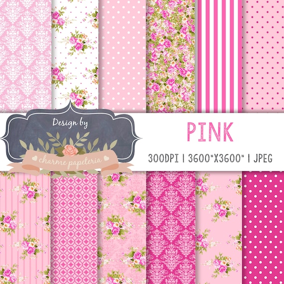 Pink Floral Digital Paper, Floral Pink Paper, Shabby Chic Paper, Floral  Paper, Polka Dots, Flowers, Pink, Garden Paper, Wedding Paper 