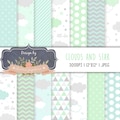 Clouds and Stars digital paper, Baby Blue and green Clouds Digital Papers, clouds and stars digital paper, Grey and Blue, Gray, chevron product logo