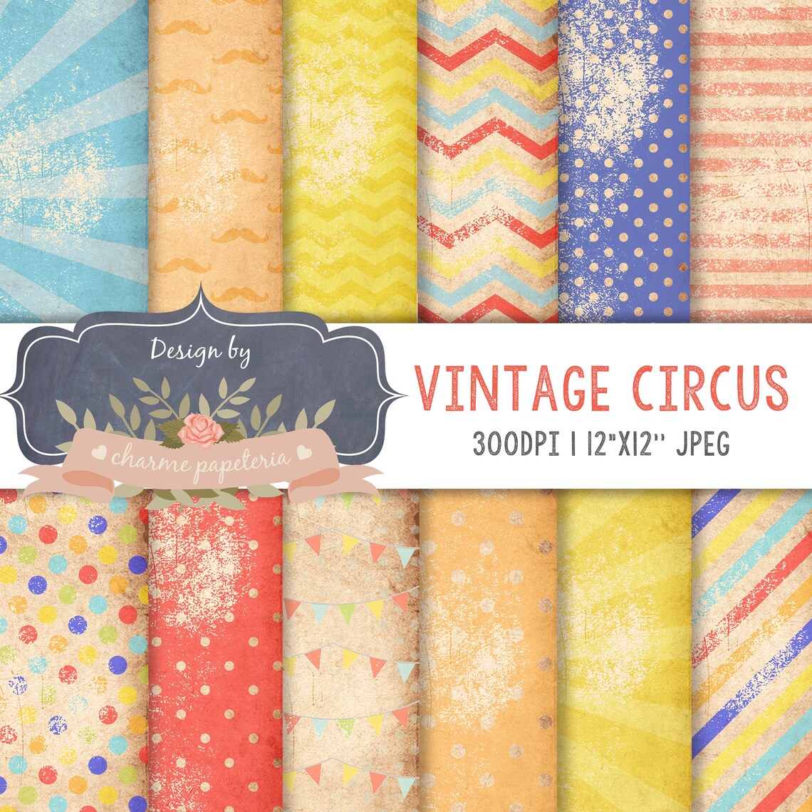 Vintage Circus Paper Pack, Circus Party Paper, Scrapbook Paper ...