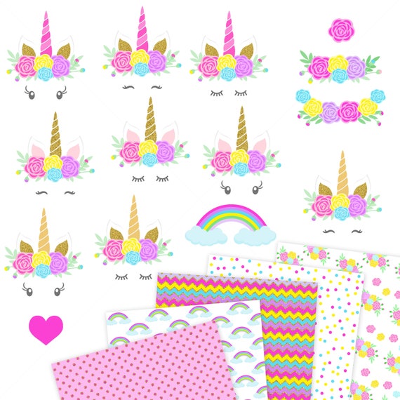 Unicorns clipart Gold Glitter Unicorns Unicorn head | Etsy