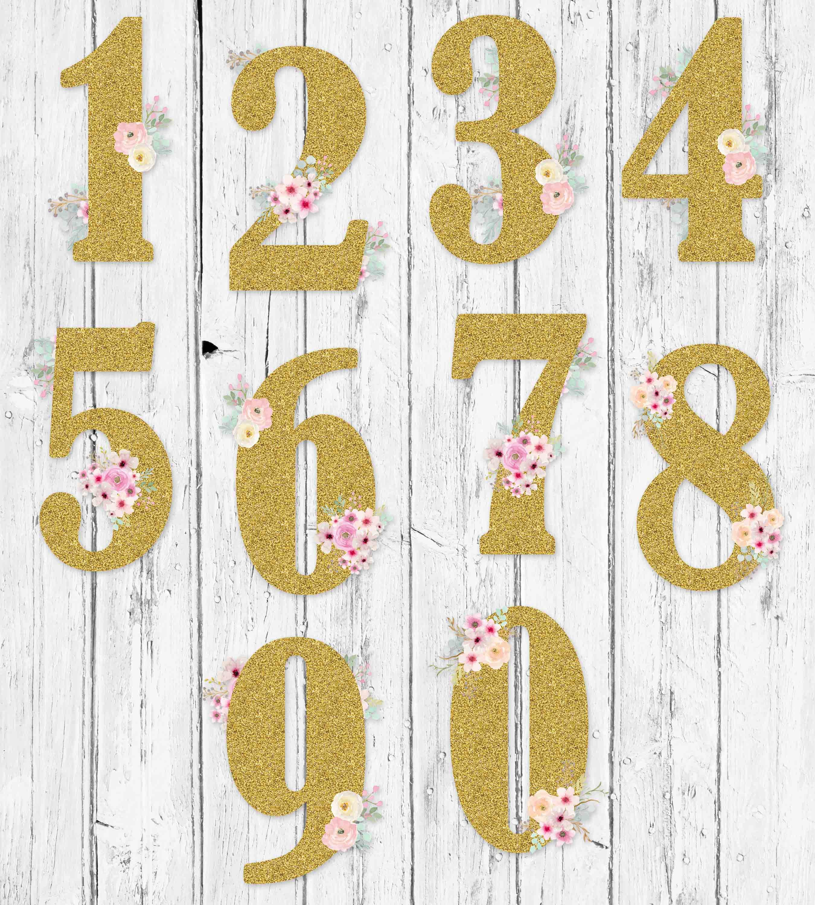 Gold And Floral Numbers Clipart Shabby Chic Numbers Etsy