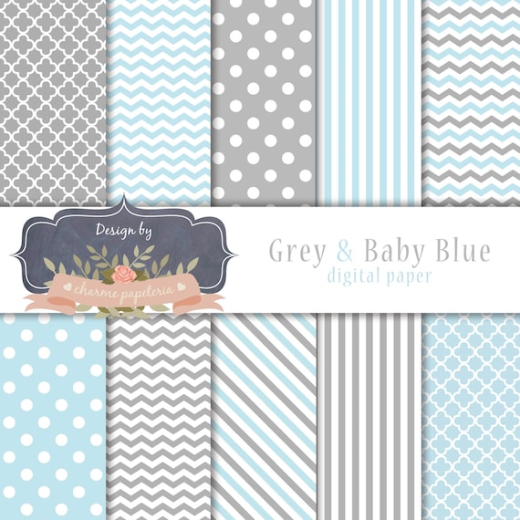 SALE Baby Blue and Grey Digital Paper Chevrons Stripes Etsy