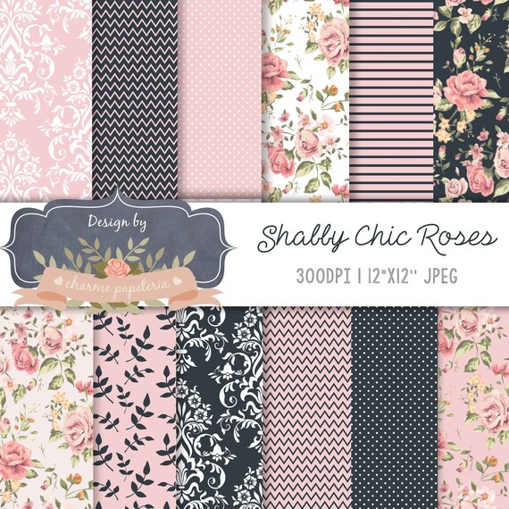 Shabby Chic Pink and Black Florals 