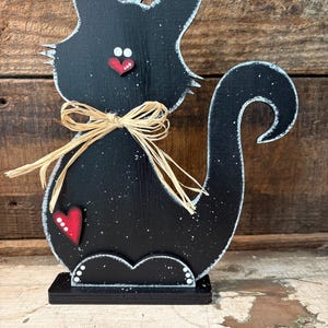 Black Cat Wood Decor, Halloween Cat Shelf Sitter, Rustic Cat Table Decor, Hand Painted Black Cat Sign, Cute Wooden Cat Accent