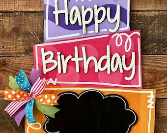 Happy Birthday SVG Door Hanger with Chalkboard, Reusable Birthday Sign Digital File, Laser Cut Party Door Hanger SVG Template
