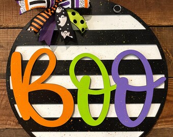 BOO Türschild SVG Halloween rund, Halloween Digitale Türschild Vorlage, Boo digitale Vorlage für Cricut und Laser, DIY Halloween Vorlage