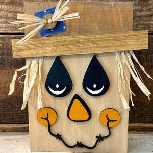 Rustic Wooden Scarecrow Fall Decor Block, Autumn Shelf Sitter, Farmhouse Scarecrow Sign, Thanksgiving Tiered Tray Decoration