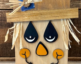 Rustic Wooden Scarecrow Fall Decor Block, Autumn Shelf Sitter, Farmhouse Scarecrow Sign, Thanksgiving Tiered Tray Decoration