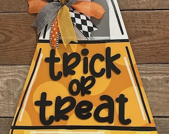 Trick or Treat Door Hanger SVG, Candy Corn Halloween Sign SVG, Fall Door Hanger Template, Halloween Candy Decor Template, DIY Trick or Treat