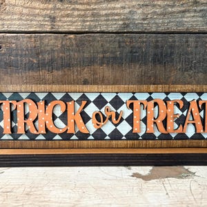 Trick or Treat SVG Halloween Sign, Tiered Tray Sign SVG File, Halloween Shelf Sign SVG for Cricut and Glowforge