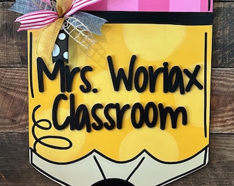 Personalized Teacher Door Hanger, Pencil Shaped Classroom Sign, Custom Teacher Gift, Classroom Door Decor, Back to School Sign