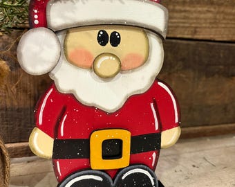 Hand Painted Santa Shelf Sitter, Wooden Santa Christmas Decor, Farmhouse Holiday Tabletop Decoration, Rustic Santa Figurine