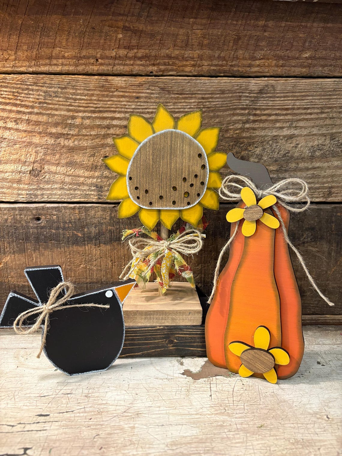 Fall Tiered Tray Decor Set, Sunflower Crow and Gourd Shelf Sitters ...