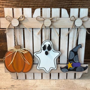 Halloween Shelf Sitter Digital Template, Ghost Pumpkin Witch Hat SVG, DIY Fall Wood Sign, Halloween SVG for Laser Cutting