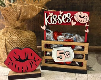 Kisses Basket Valentine Shelf Sitter, Valentine Tier Tray Decor, Valentine Shelf Decor, Candy Shop Valentine Decor