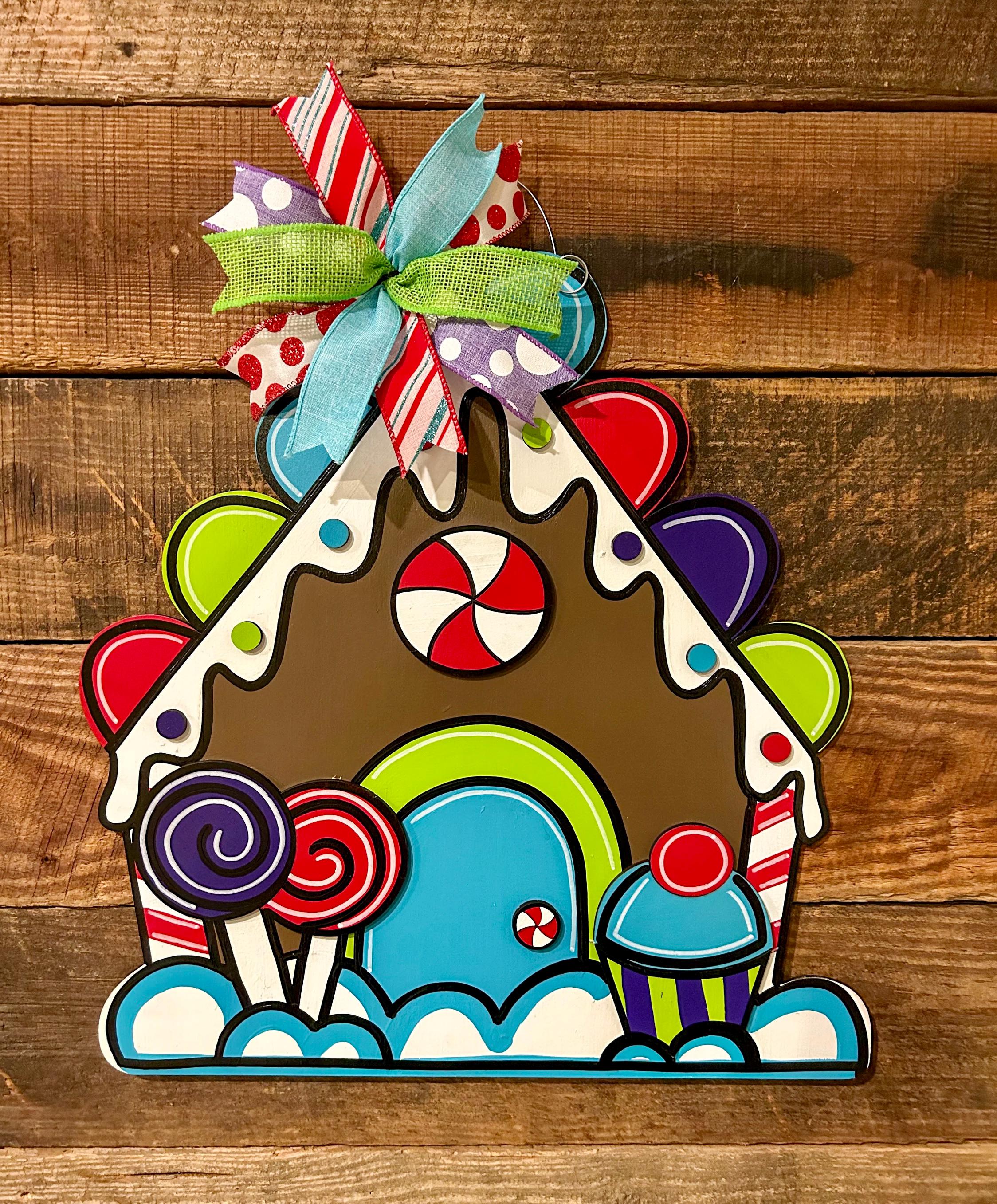 Gingerbread House Door Hanger, Candy Christmas Door Decor, Hand Painted ...