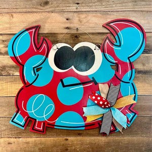 Krab deurhanger SVG-bestand, zomer strand krab deur decor SVG, kust DIY deur teken sjabloon, schattig oceaan dier laserbestand