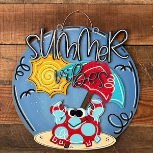 Summer Vibes krab SVG, digitale deurhanger sjabloon, strand deurhanger SVG, zomer digitaal bestand, krab strand gesneden bestand, verf partij sjabloon