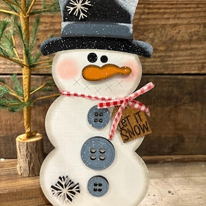 Let It Snow Snowman SVG, Winter Shelf Sitter SVG, Button Snowman SVG File, Christmas Table Sign Digital File, Holiday Snowman Decor Template