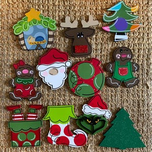 Christmas Door Hanger Minis, Interchangeable Holiday Door Sign Add-Ons, Santa Elf Grinch Ornament Mini Attachments, Holiday Porch Decor