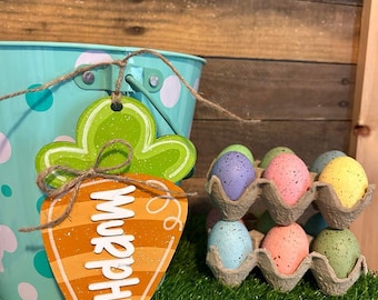 Personalized Easter Basket Tag, Custom Wooden Name Tag, Easter Basket Charm, Bunny Egg Carrot Tag, Kid Easter Name Tag, Easter Decor