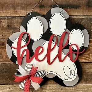 File SVG per appendino porta Hello Paw, file SVG per appendino porta per animali domestici, file di taglio digitale per cartello con zampa di cane, file SVG per animali domestici pronto per il laser, file Cricut Hello Paw