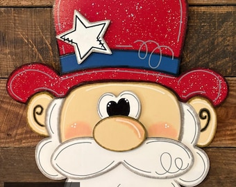 Uncle Sam Door Hanger Template Digital Download, 4th of July Sign SVG, Patriotic Door Hanger Pattern, Red White Blue Wood Cut File