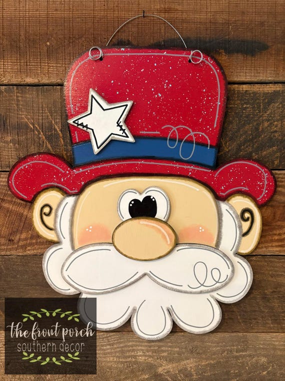 Uncle Sam Door Hanger Template Digital Download, 4th of July Sign SVG, Patriotic Door Hanger Pattern, Red White Blue Wood Cut File